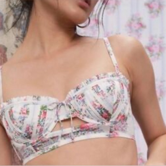 For Love and Lemons Floral Satin Pleated Bustier Bra - Picture 2 of 14